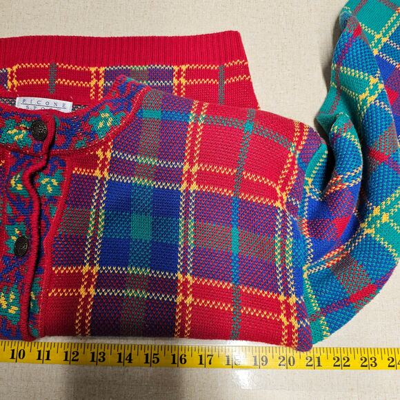 Picone Sport Plaid Button Down Sweater 100% Cotton Women's Petite SP Outerwear - Picture 6 of 7